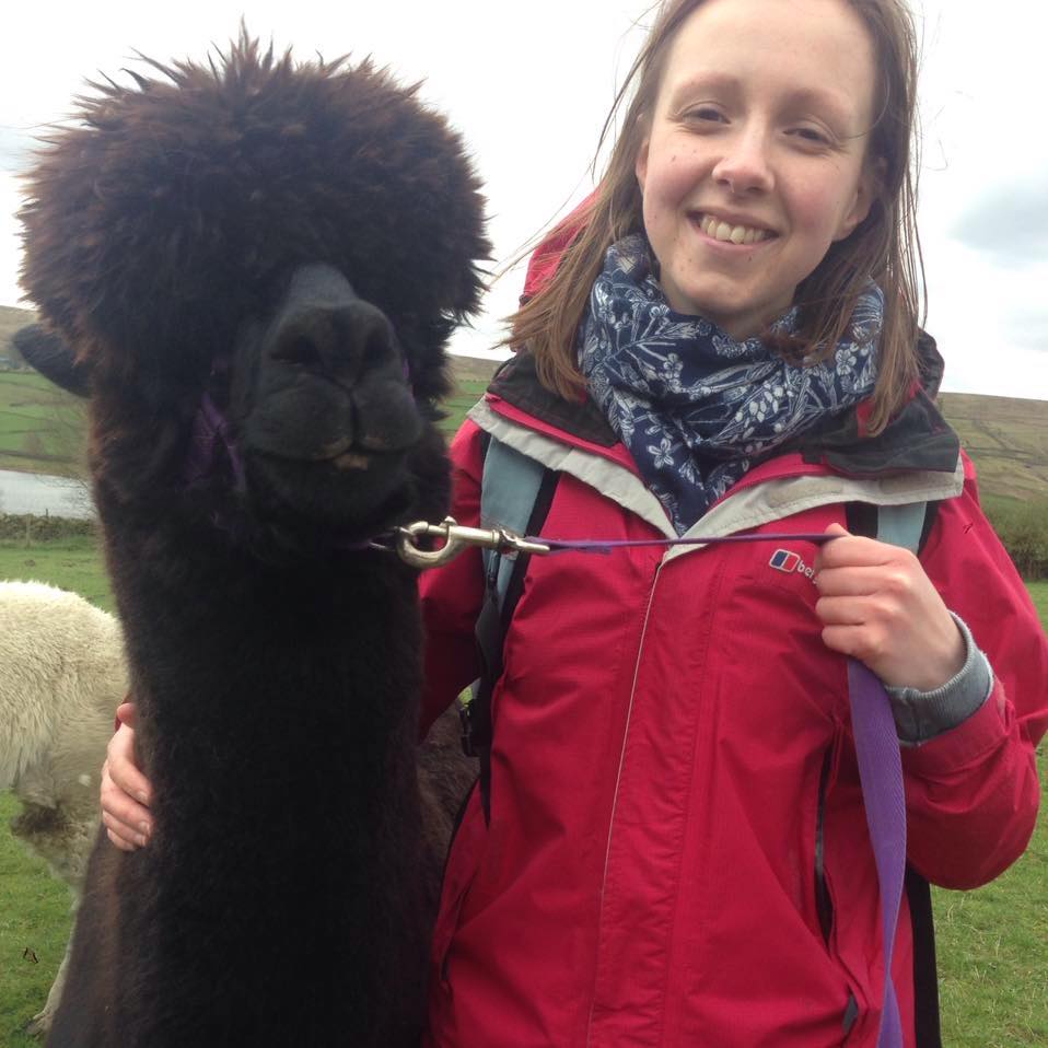 Helen enjoying the company of a llama on a llama walk
